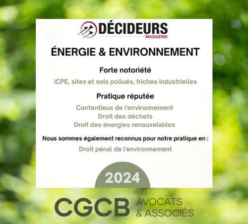 CGCB & Associés distingué dans le classement 2024 « Acteurs publics, Énergie et Environnement » de DÉCIDEURS JURIDIQUES !